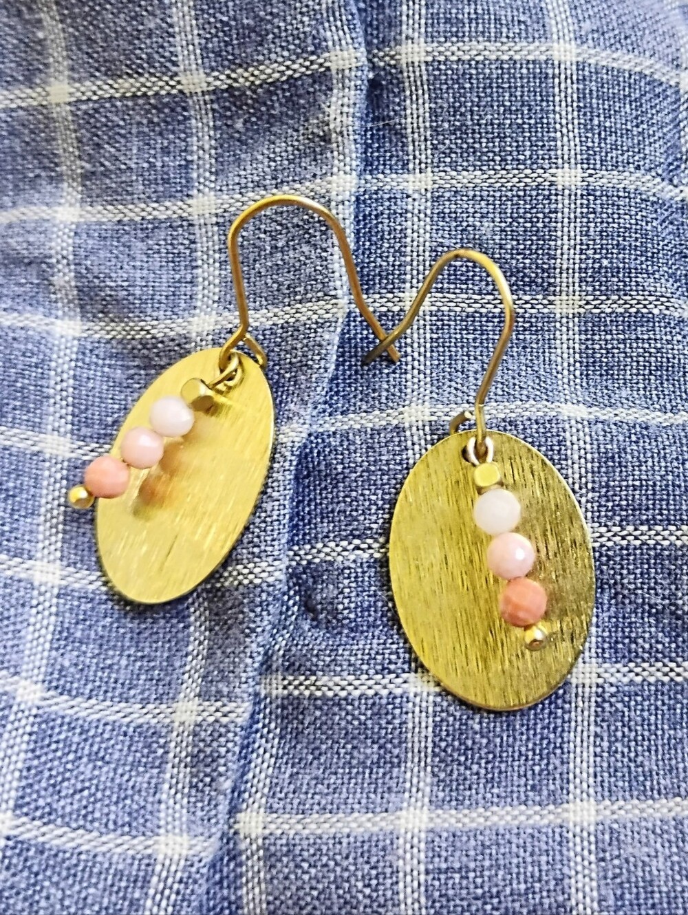 Pink Opal Brushed Brass Earrings